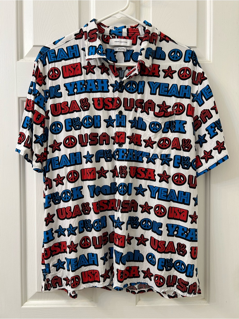 Urban Outfitters Button-Up Shirt - White with Red & Blue for 4th of July!